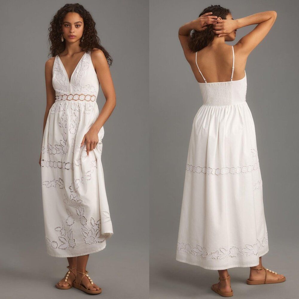 Vineet Bahl Sleeveless V-Neck Floral Cutwork Midi Dress Size Medium NWT $278
